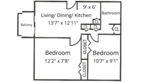 a floor plan of a two bedroom apartment