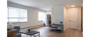 a living room filled with furniture and a window