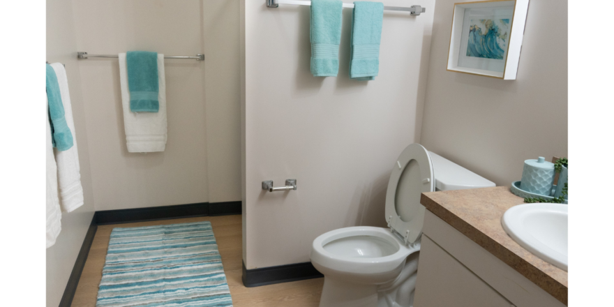 a white toilet sitting next to a bathroom sink