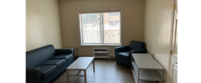 a living room with two couches and a coffee table