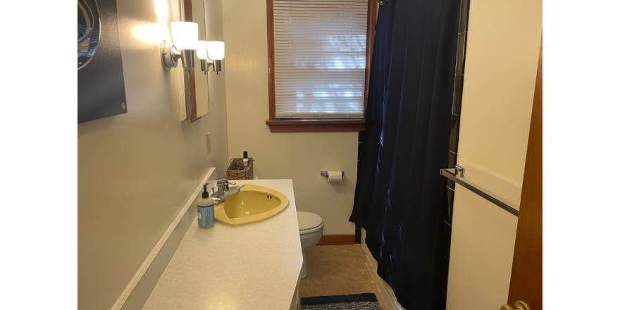 a bathroom with a sink, toilet, and shower